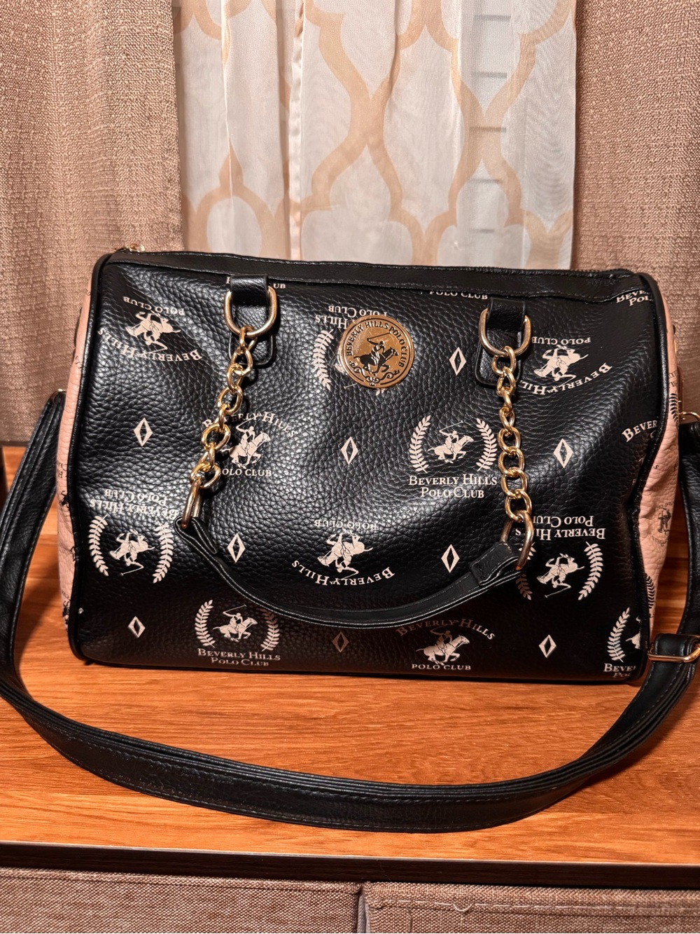 🛍️3/$55🛍️ Beverly Hills Polo Club Black Logo Chain-Accent Satchel